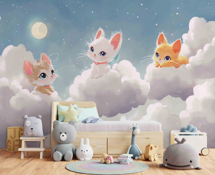 Fototapete Kinderzimmer Katze Wolken Tapete Kinder 350x250 cm