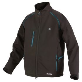 Beheizbare Makita Softshelljacke mit Stehkragen und Reißverschlusstaschen