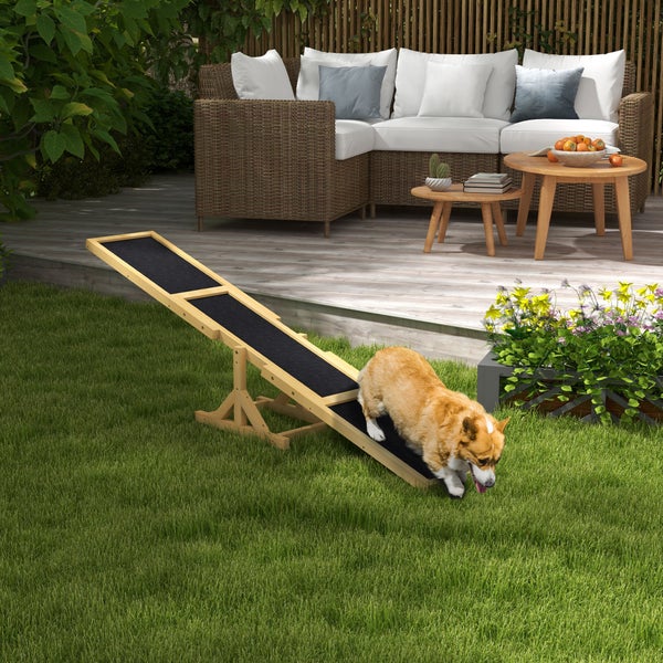 PawHut Hundewippe, Hunde Agility Wippe aus Holz, Rutschfest Hunde Agilitäts Rampe für Hunde unter 30 kg, für Balance, 180 x 30 x 30 cm Gelb