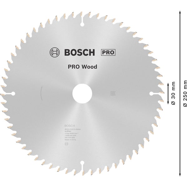 Bosch PRO Wood Kreissägeblatt 250 x 3,2 x 30 mm - 2608640644