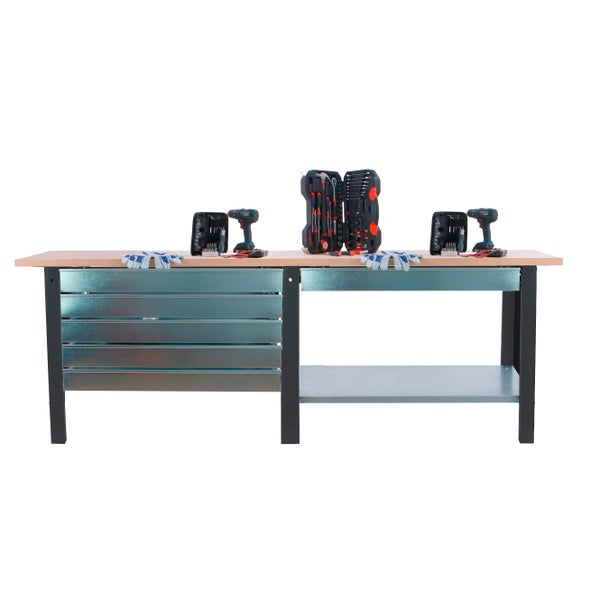 Werkbank BUFFALO WOOD mit 6x Schublade| HxBxT 86,5x210x75cm | Traglast 1000kg | Anthrazit