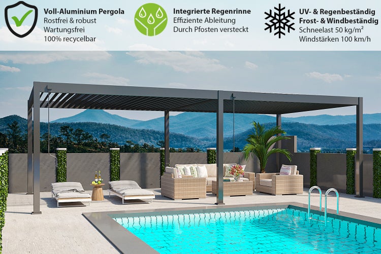 Weide Deluxe Plus Aluminium Pavillon 4 x 8 M Anthrazit Pergola Freistehend
