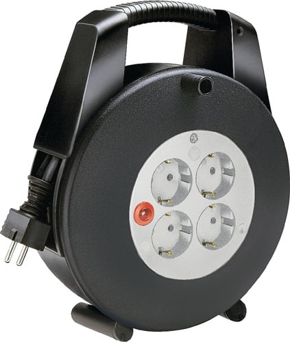 Kabeltrommel mit vier Steckdosen und Tragegriff