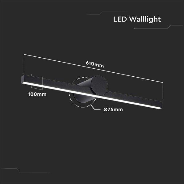 LED-Wandleuchte mit den Maßen 610 mm Breite, 100 mm Tiefe und 75 mm Durchmesser