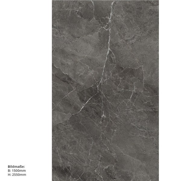 Marmor Dunkelgrau, 150x255cm, fugenlose Wandpaneele aus Alu-Verbund 3mm, Duschrückwand