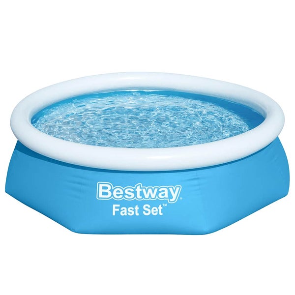 Rundes blaues aufblasbares Schwimmbecken Bestway Fast Set mit weißem Luftring.