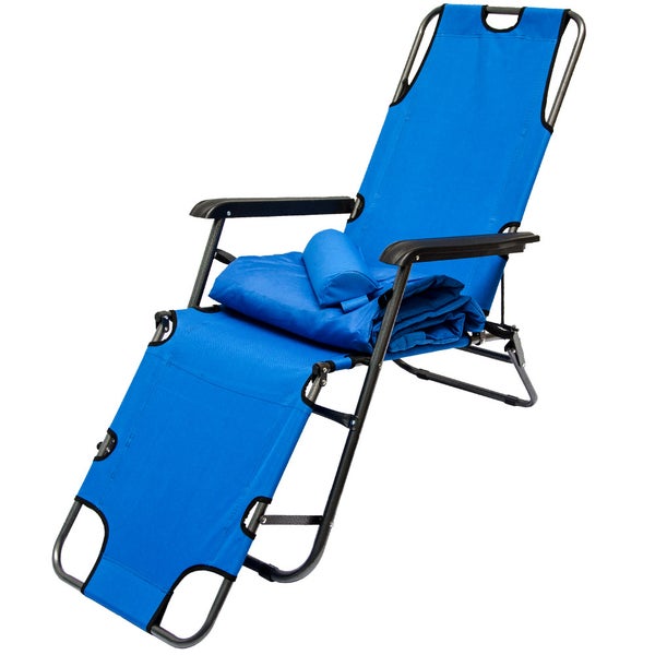 Campingstuhl Liegestuhl Freizeitliege Sonnenliege Strandliege Campingliege Klappliege Liege incl. Auflage 178cm Blau