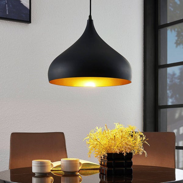 Lindby Esstisch Pendelleuchte, Hängeleuchte Schwarz Gold Hängelampe 1x E27 max. 60W ohne Leuchtmittel Wohnzimmer Esszimmer Esstischlampe Küche