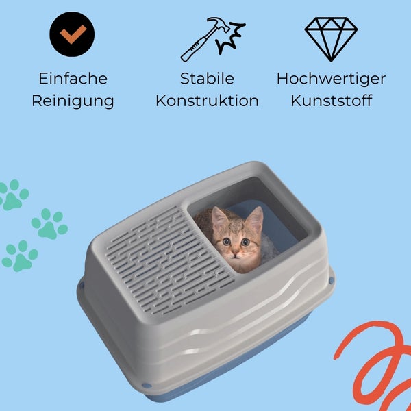 Katzentoilette mit Katze, einfache Reinigung, stabile Konstruktion, hochwertiger Kunststoff