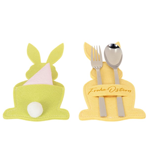 Osterdekoration: Bestecktaschen in Hasenform mit Besteck und Serviette