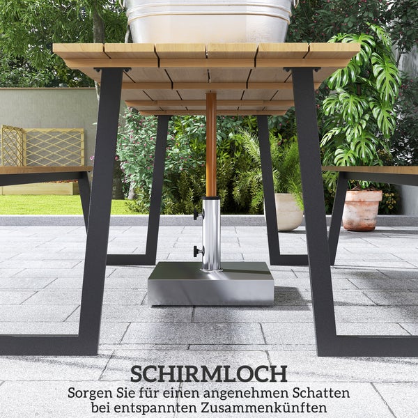 Outsunny Bierzeltgarnitur Holz 3-teilig Festzeltgarnitur mit Schirmloch Biertisch 2 x Bierbank Biertischgarnitur Sitzgarnitur Gartenmöbel Set für Balkon, Camping, Garten 175 x 148 x 78 cm Naturholz