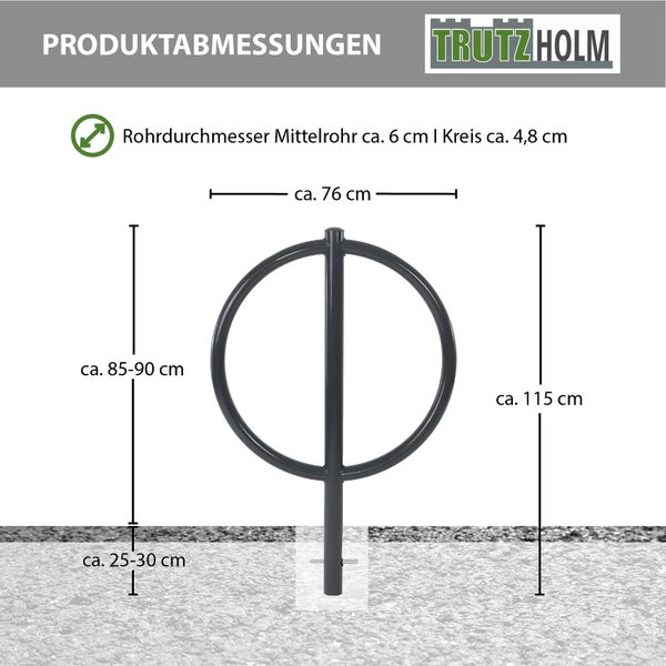 Fahrradanlehnbügel 115 x 76 cm Stahl pulverbeschichtet Ø 60 mm zum Einbetonieren Parker Anthrazit            Typ O