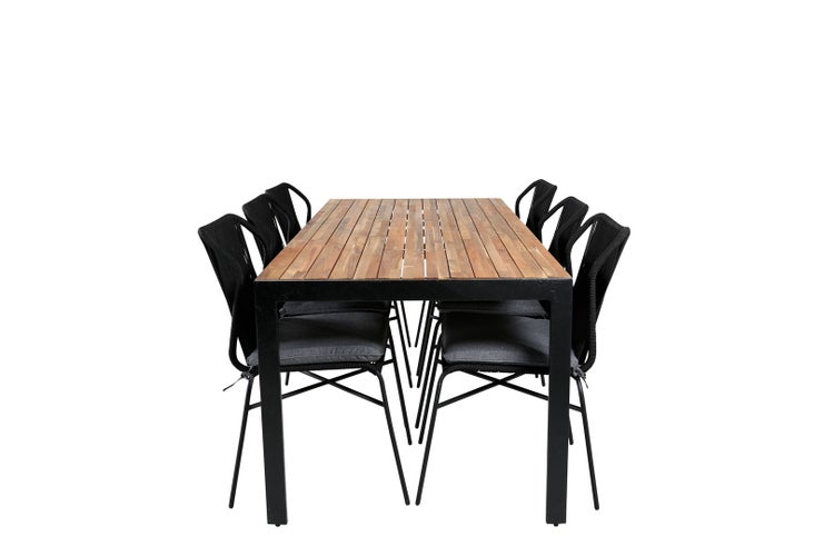 Bois Gartenset Tisch 90x205cm und 6 Stühle Julian schwarz, natur. 90 X 205 X 76 cm