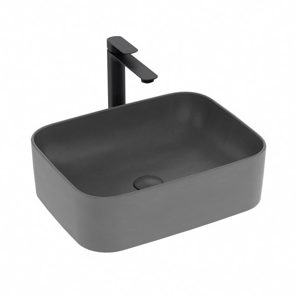 EMKE Aufsatzwaschbecken Keramik 505x380 mm Dunkelgrau, Eckig, Pflegeleicht, Design Waschtisch, Handwaschbecken für Bad & Gäste-WC, Höhe 150 mm