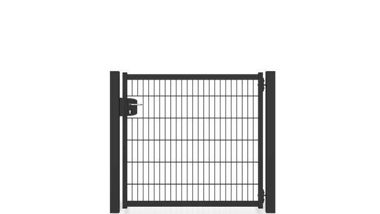 Gartentür ZAUNGURU BASIC-Line aus Metall, Höhe: 123cm, Breite: 150cm, 1-flügelig inkl. Pfosten, Locinox-Schloss und Zubehör, Feuerverzinkt und zusätzlich in RAL 7016 Anthrazitgrau pulverbeschichtet