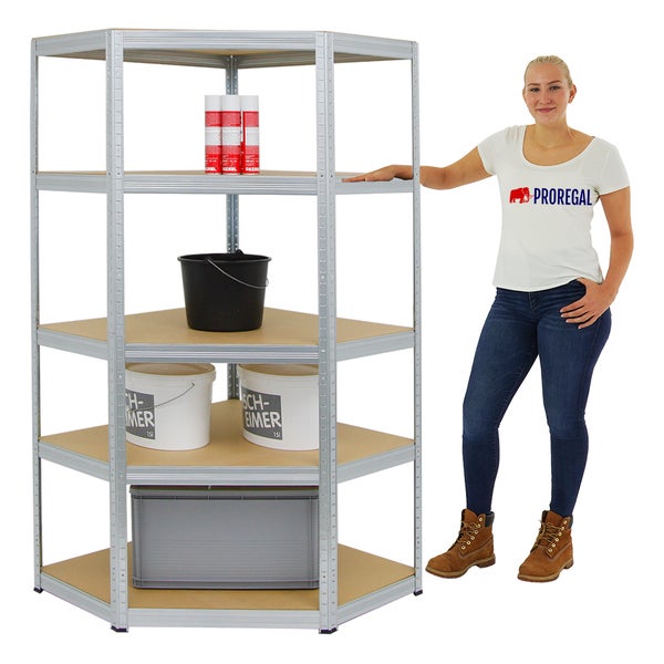 PROREGAL Eckregal Slim Elephant HxBxT 180 x 90 x 45 cm Fachlast 250 kg Verzinkt