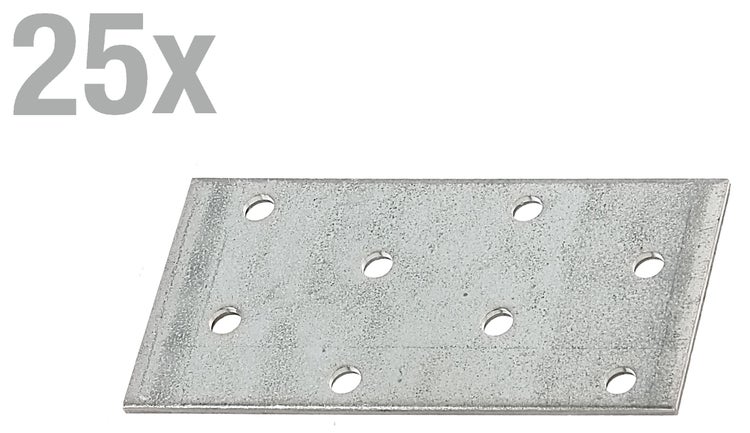 Set von fünfundzwanzig flachen Lochplatten aus verzinktem Stahl zur Holzverbindung