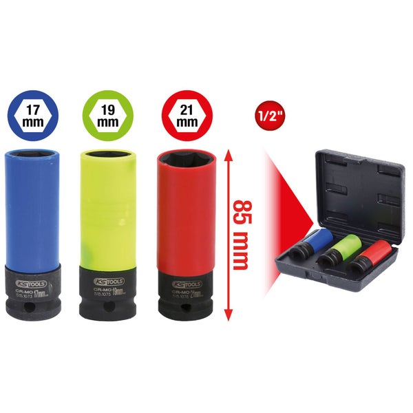KS TOOLS 1/2 Alu-Felgen Kraft-Stecknuss-Satz robust 3tlg. - 515.1070
