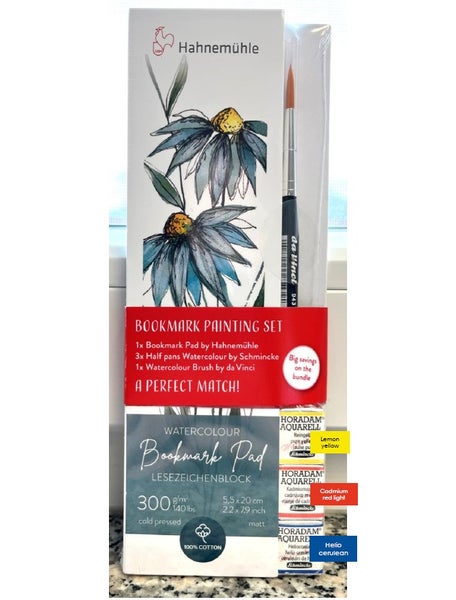 Hahnemühle Bookmark Painting Set, 1 Block, 3 Aquarellfarben Schmincke, 1 Aquarellpinsel da Vinci