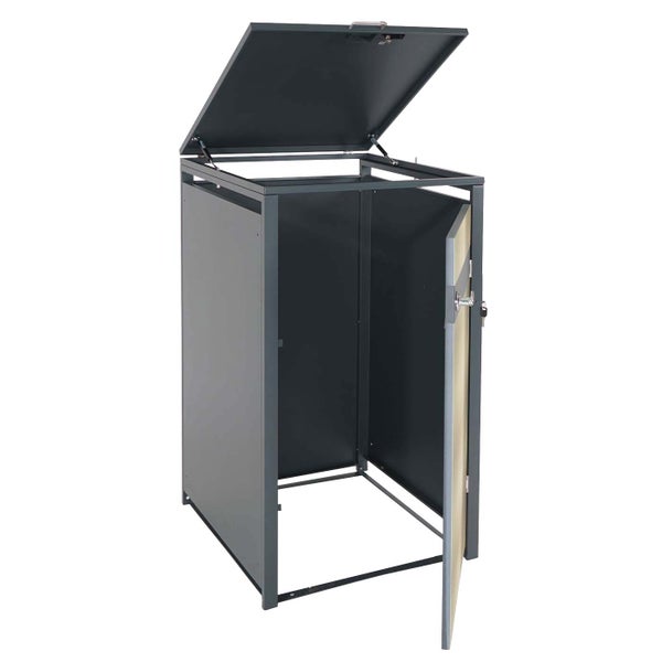 Mülltonnenbox mit geöffneter Tür und Deckel für den Aussenbereich