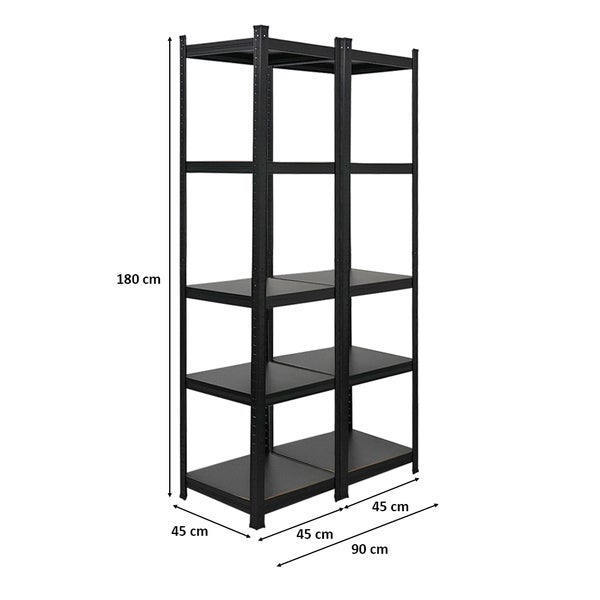 Berlinlodge Mega Deal 2x Wohnregal Ragnar, HxBxT 180x45x45cm, Fachlast 100kg, Matt Shwarz, Bücherregal, Standregal, Büroregal für Wohnzimmer