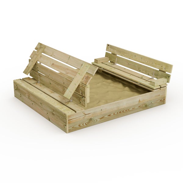 WICKEY Sandkasten Flip 120x125cm Garten Kinder Sandkiste Spielplatz mit Sitzbank und Klappdeckel