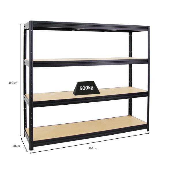 PROREGAL Schwerlastregal Dino HxBxT 180 x 200 x 60 cm Fachlast 500 kg Schwarz