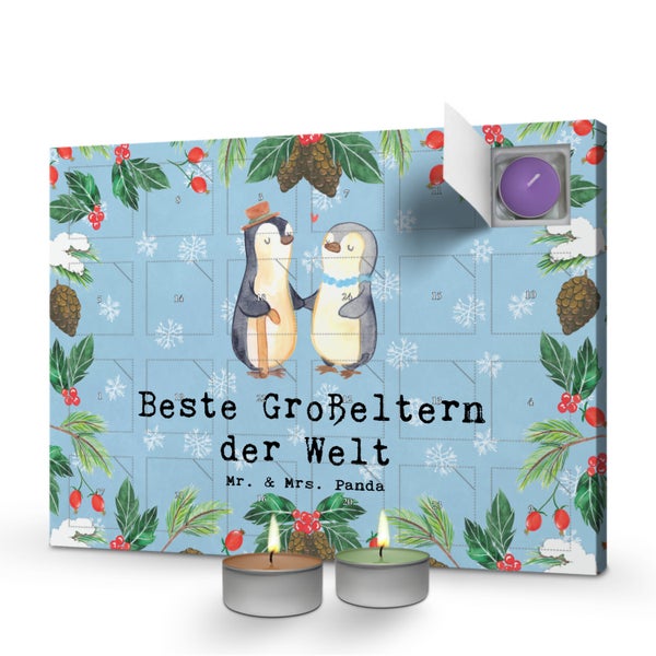 Mr. & Mrs. Panda Duftkerzen Adventskalender Pinguin Beste Großeltern der Welt - Blau Pastell