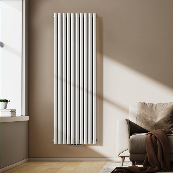 EMKE Design-Röhrenheizkörper für Warmwasserbetrieb, Mittelanschluss, doppellagig,  2175Watt, 60 cm x 180 cm, Weiß