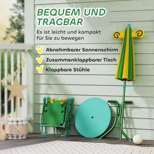 Klappbarer Gartentisch mit Stühlen und Sonnenschirm für den Außenbereich
