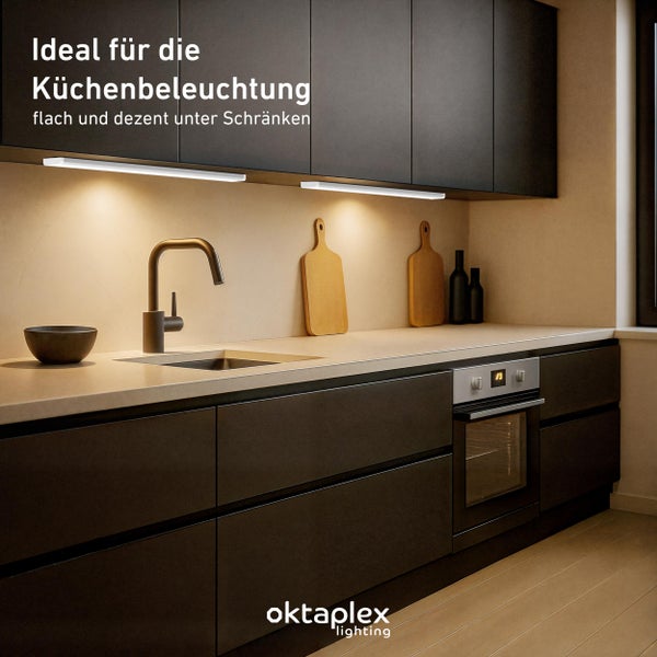 Riva LED Unterbauleuchte flach 57,5cm neutralweiß 4000K silber mit Schalter Unterschranklampe Küche