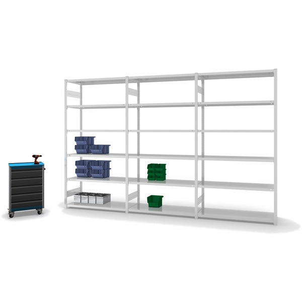 PROREGAL Fachbodenregal Stecksystem T-Profil Light-Duty Grundregal HxBxT 250 x 130 x 50 cm 6 Ebenen Fachlast 185 kg Beidseitig Nutzbar Lichtgrau