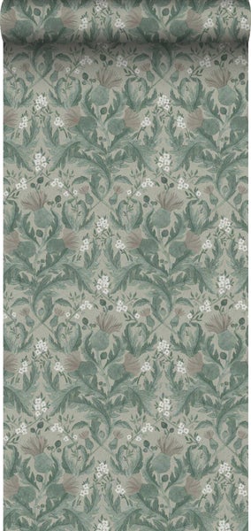 Borastapeter Tapete Blumenmuster im Jugendstil Graugrün - 53 cm x 10.05 m - 660408