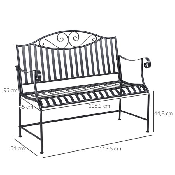 Outsunny Gartenbank, Parkbank 2-Sitzer, bis 220 kg belastbar, 115,5 x 54 x 96 cm, Metall, Grau