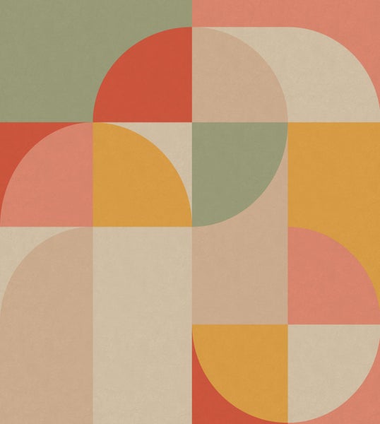 ESTAhome Fototapete Kreise im Bauhaus-Stil Rosa, Ockergelb und Mintgrün - 250 x 279 cm - 159368