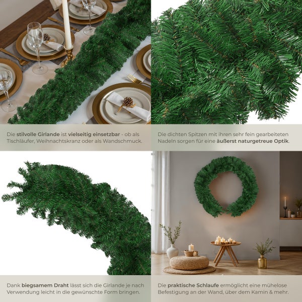 Dekorative Tannengirlande für vielfältige Einsatzmöglichkeiten als Tischdeko, Weihnachtskranz oder Wandschmuck.