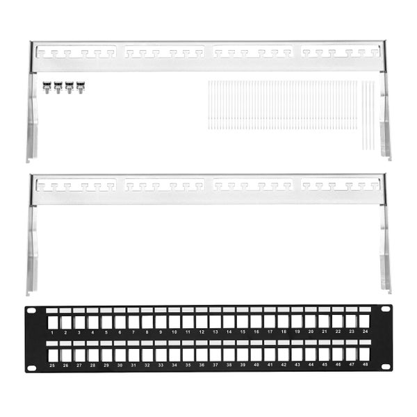 ProfiPatch Patchpanel Patchfeld 19 Zoll 24 Port Verteilerfeld für Keystone Module Rackeinbau 1HE schwarz