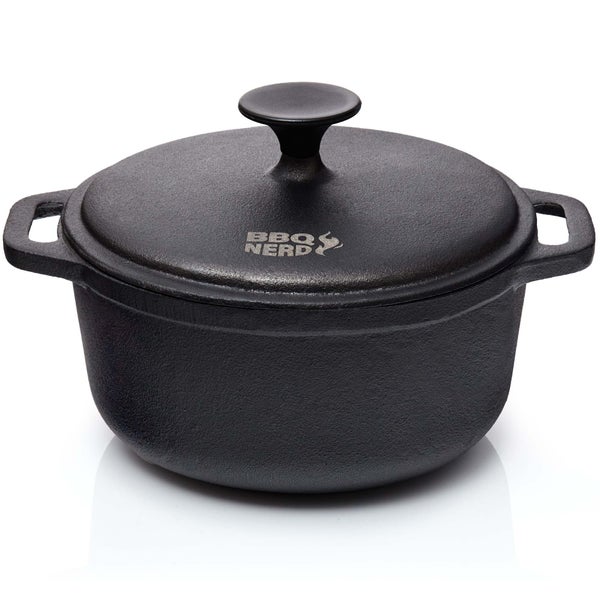 BBQ-Nerd Bräter mit Deckel (rund, Ø 21 cm) aus Gusseisen 3 L | Bratentopf Kochtopf Gusseisentopf Schmortopf | Cocotte zum langsamen Garen - Herd, Ofen & Grill
