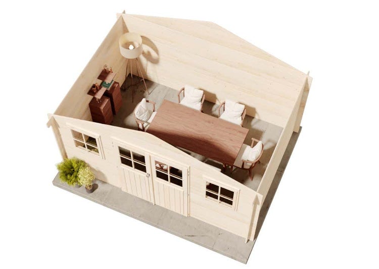 Alpholz Gerätehaus Montreal Gartenhaus aus Holz, Holzhaus mit 28 mm Wandstärke, Blockbohlenhaus mit Montagematerial, Naturbelassen 4,4x4,1m