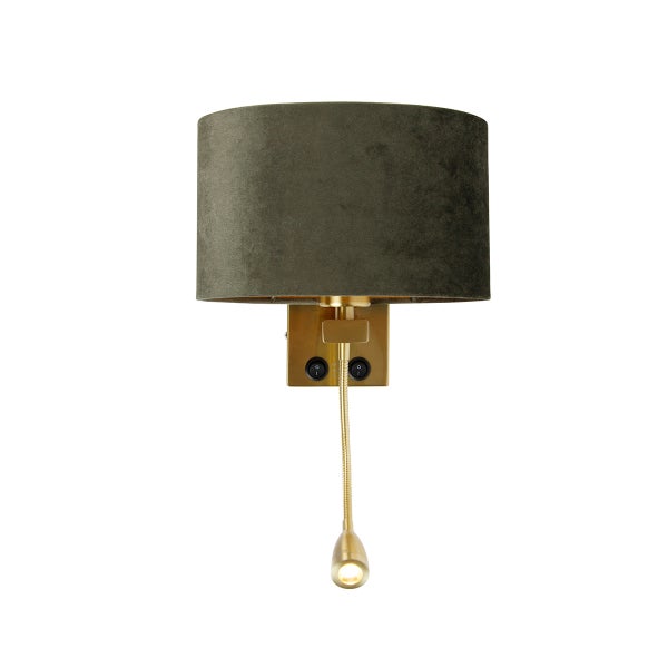 Wandleuchte mit Stoffschirm und Lesearm