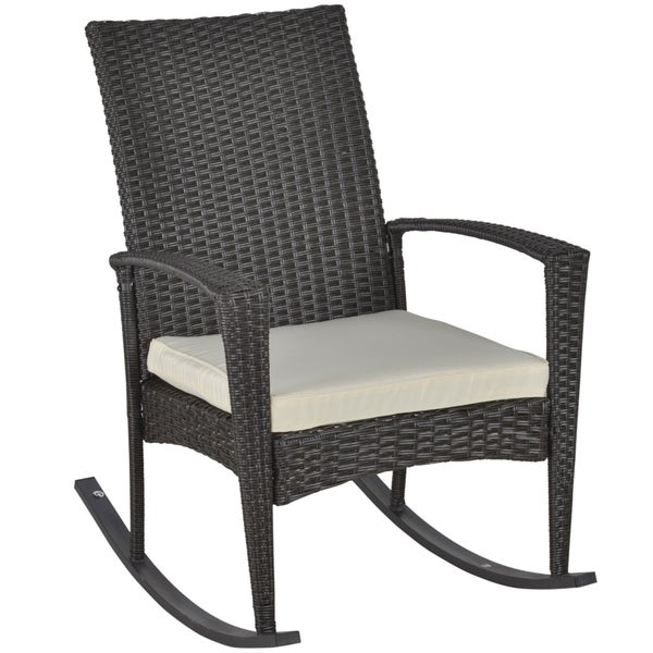 Outsunny Schaukelstuhl, Schwingsessel, mit Kissen, 66 x 88 x 98 cm, Polyrattan+Metall, Schwarz+Creme