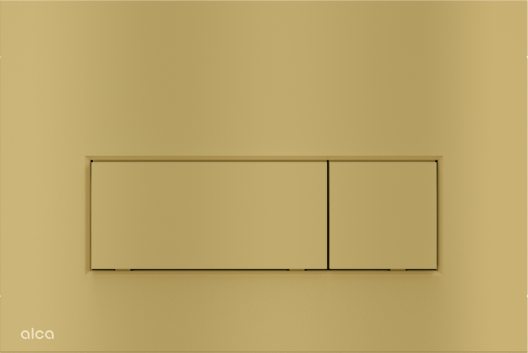 Alca Betätigungsplatte für WC in Gold mit rechteckigen Tasten für Zwei-Mengen-Spülung.