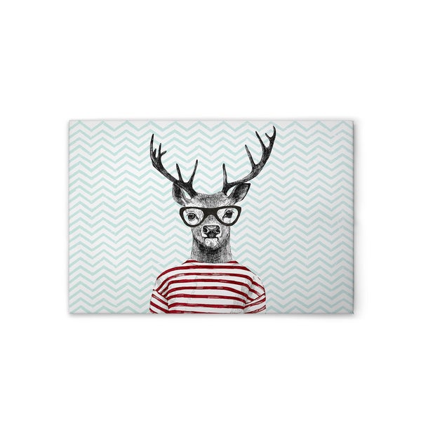 Dekokissen mit Hirsch Motiv, Brille und gestreiftem Shirt