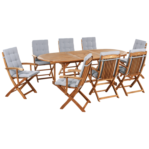 Gartenmöbel Set 8-Sitzer MAUI PREMIUM Akazienholz Hellgrau