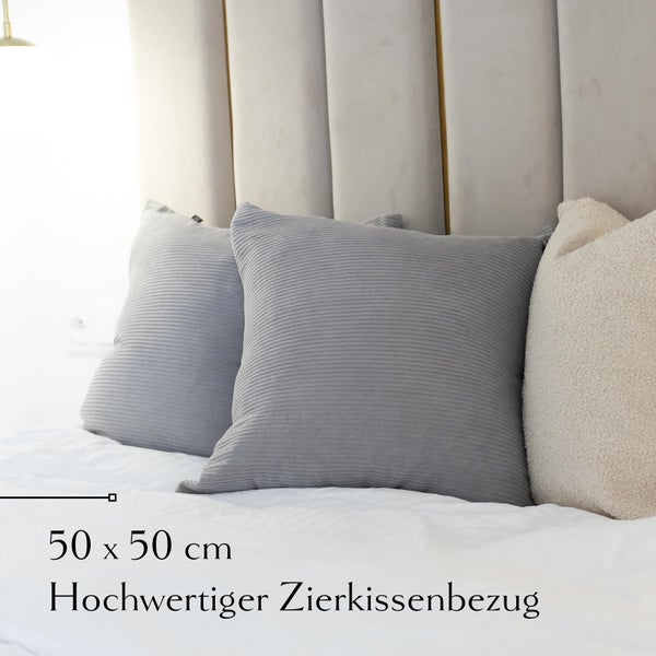 Cord Kissenbezug 50x50 - 4er Kordsamt Weiche Kissenbezüge 50x50 - Dekokissen Sofakissen - Kord Kissenhüllen 50x50 cm - Sofa Kissenbezug Cord - Kissen Deko Kissenbezug 50x50 Grau