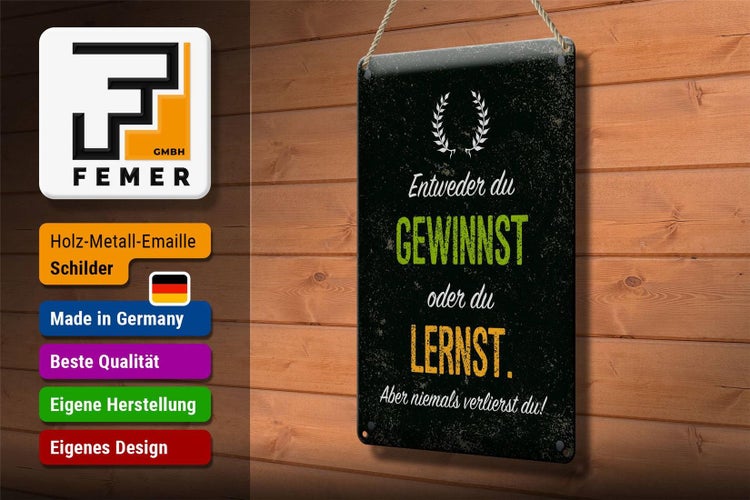 Blechschild Spruch Entweder du gewinnst oder lernst 20x30cm