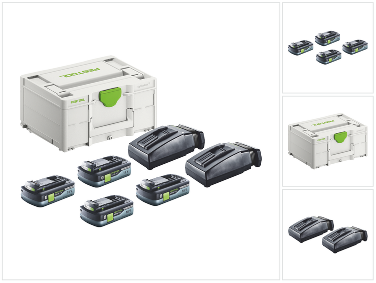 Festool SYS3 ENG 18V 2x4,0/TCL6 Energie Set 18 V + 4x Akku 4,0 Ah + 2x Ladegerät + Systainer