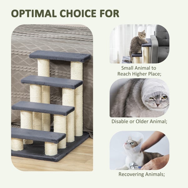 PawHut Tiertreppe Katzentreppe Hundetreppe 4 Stufen Treppe für Katze und Hunde Plüsch Grau 60 x 40,5 x 59 cm