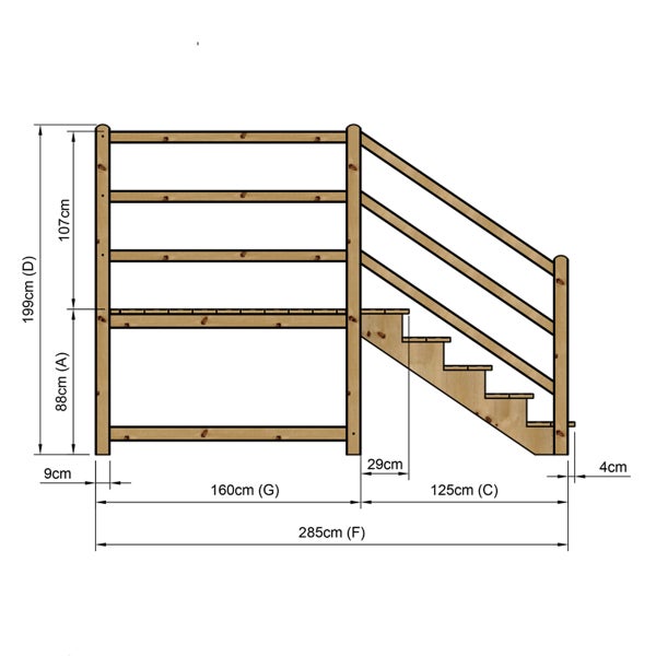 Abmessungen einer Holztreppe mit Geländer