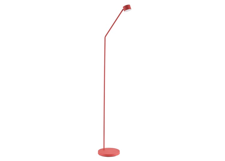 Moderne LED Stehleuchte mit schlankem Design und rundem Standfuß zur indirekten Beleuchtung.